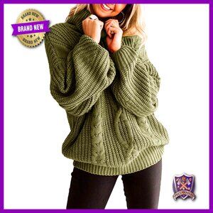 Plus Size Chunky Cable Knit Turtleneck Sweater Oversized Pullover Casual